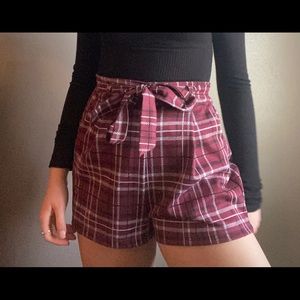 Maroon plaid shorts by Love Tree